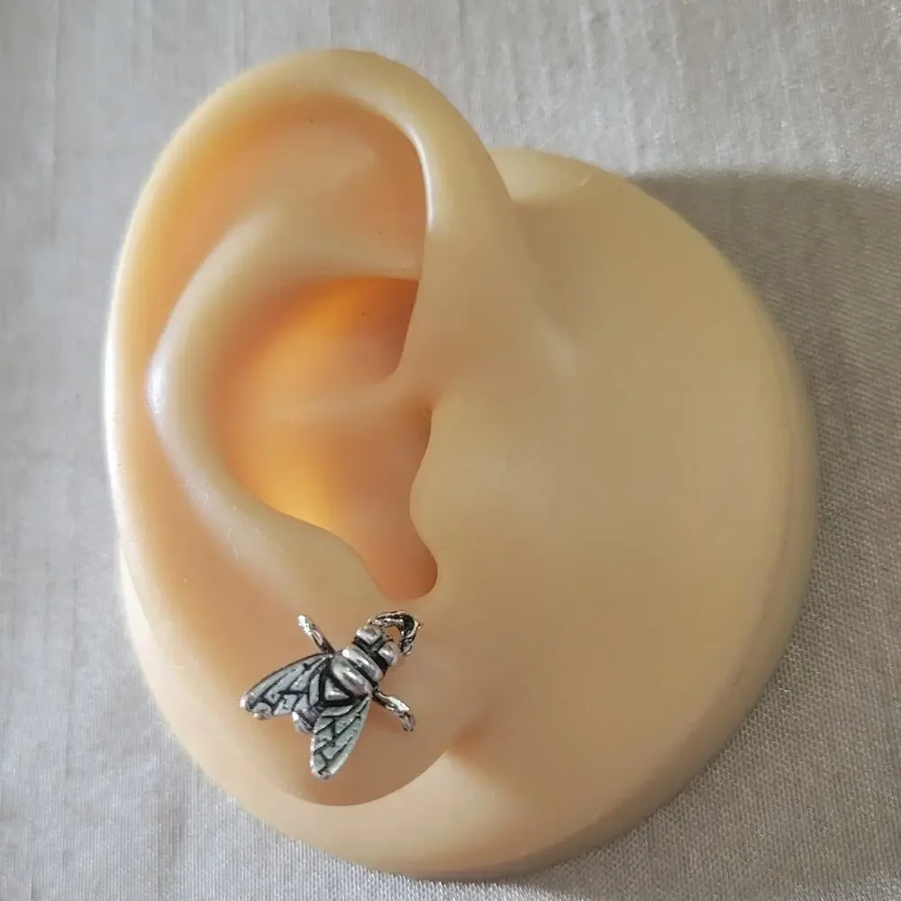 House fly silver tone post earrings